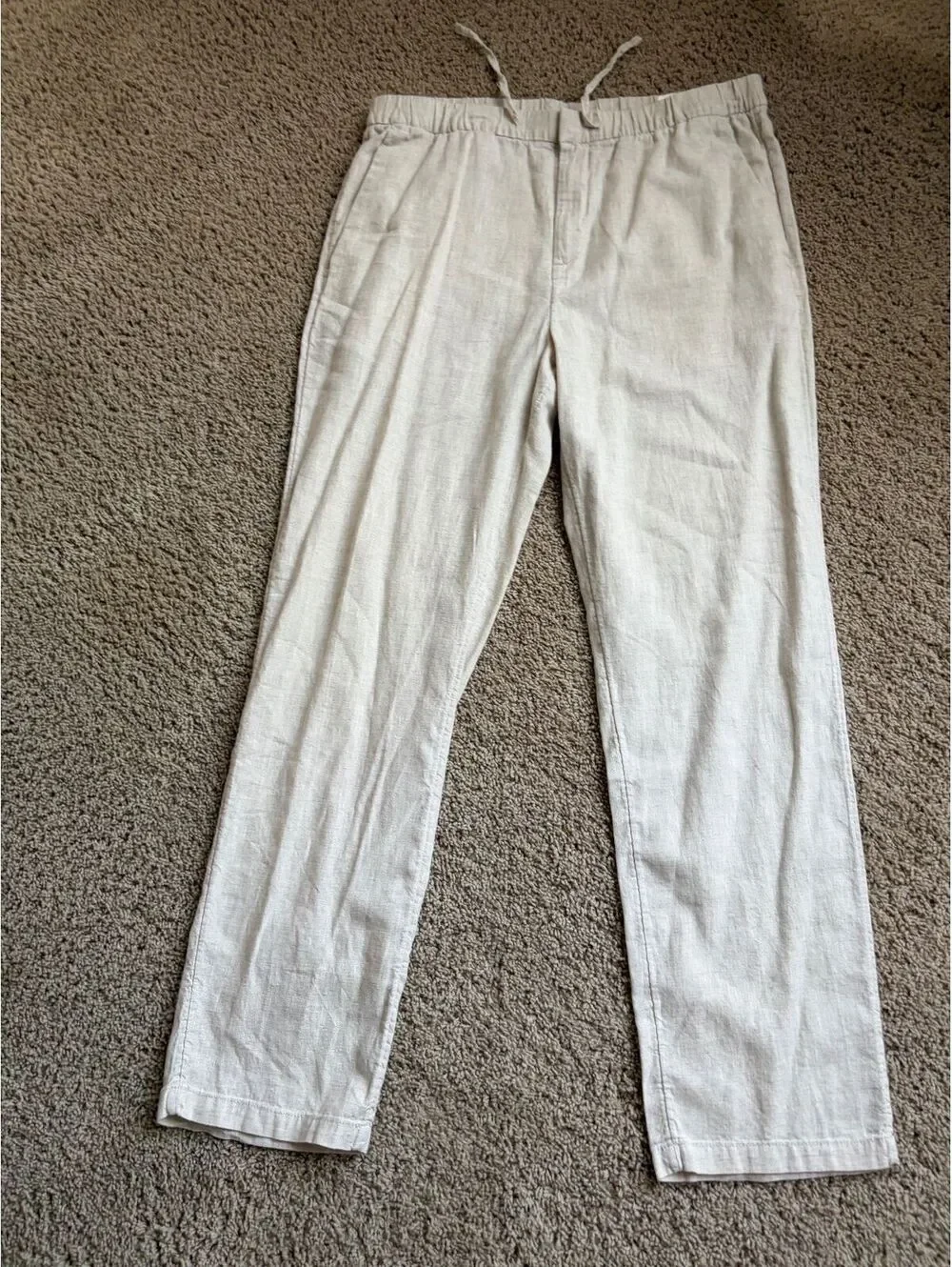 Women's H&M cream linen blend Pants Size M Medium regular fit elastic waist